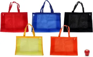 Funiverse Bulk 5 Pack of Jumbo Mesh Tote Grocery Beach Bag Assortment - 21" x 15" x 6" Gusset