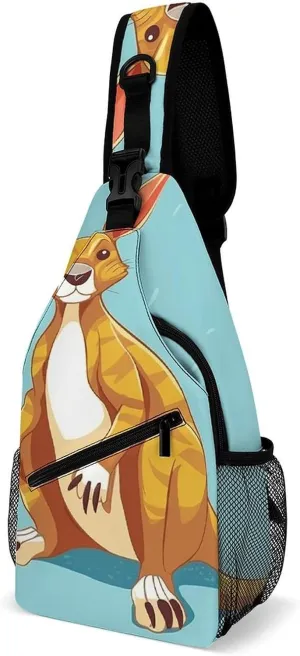 Funny Cartoon Kangaroo Zoo Sling Backpack Fashion Crossbody Sling Bag for Women Men Chest Bag for Travel Hiking, 38x20cm