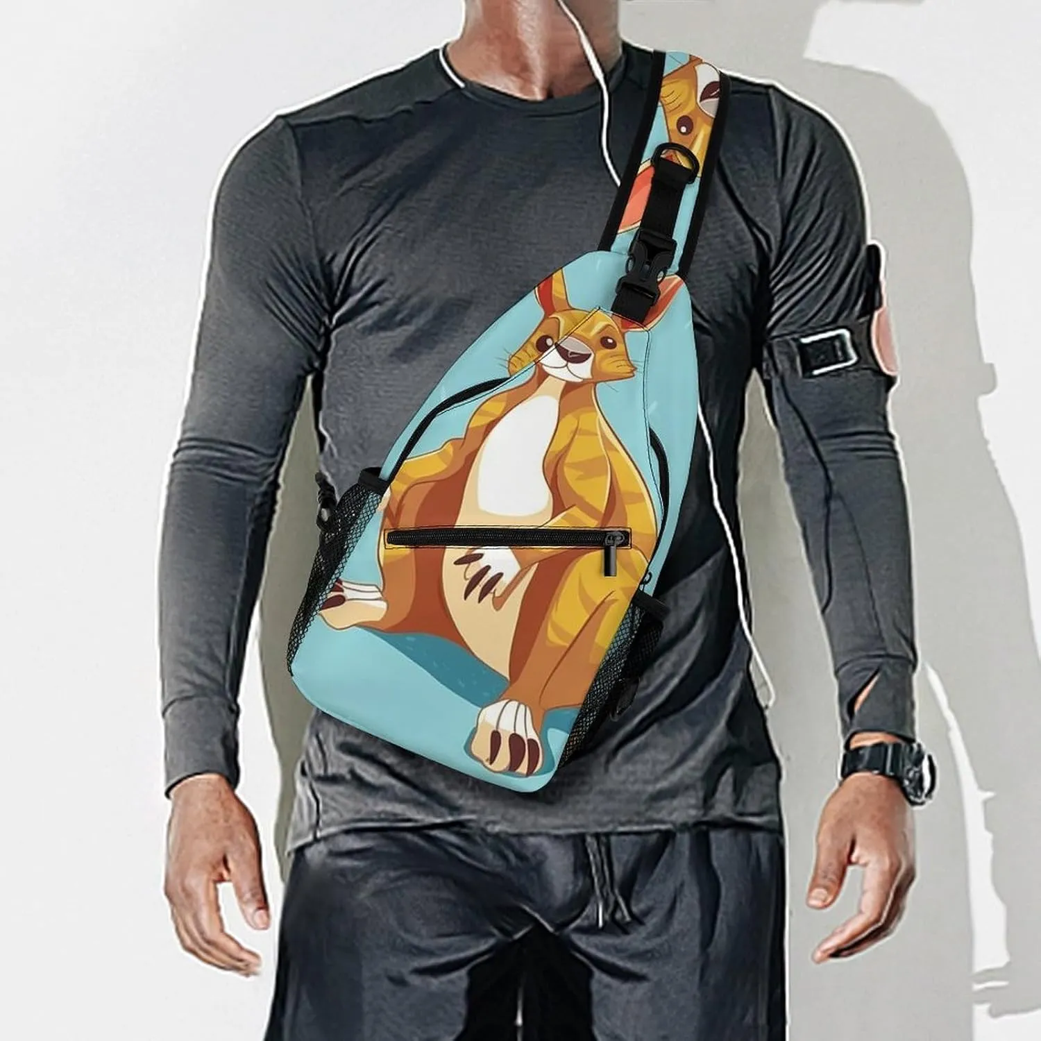 Funny Cartoon Kangaroo Zoo Sling Backpack Fashion Crossbody Sling Bag for Women Men Chest Bag for Travel Hiking, 38x20cm