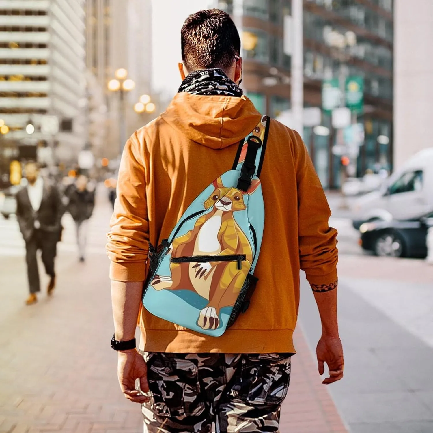 Funny Cartoon Kangaroo Zoo Sling Backpack Fashion Crossbody Sling Bag for Women Men Chest Bag for Travel Hiking, 38x20cm