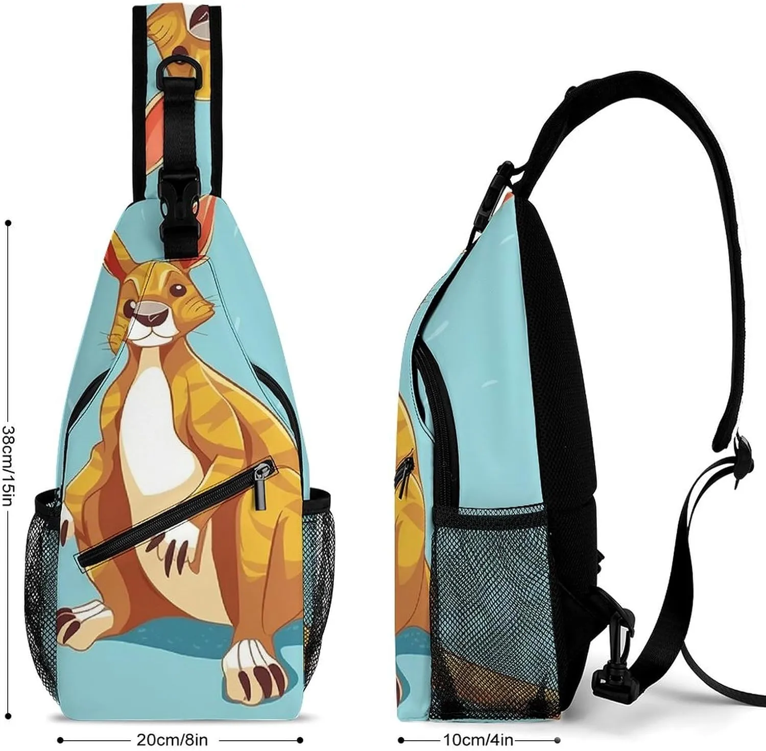 Funny Cartoon Kangaroo Zoo Sling Backpack Fashion Crossbody Sling Bag for Women Men Chest Bag for Travel Hiking, 38x20cm