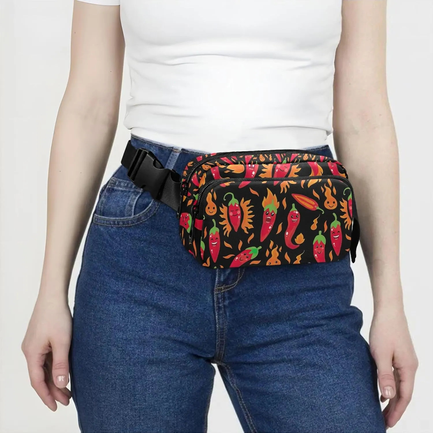 Funny Chili Peppers Fanny Pack for Women Designer Large Hip Belt Bag Waterproof Crossbody Waist Purse