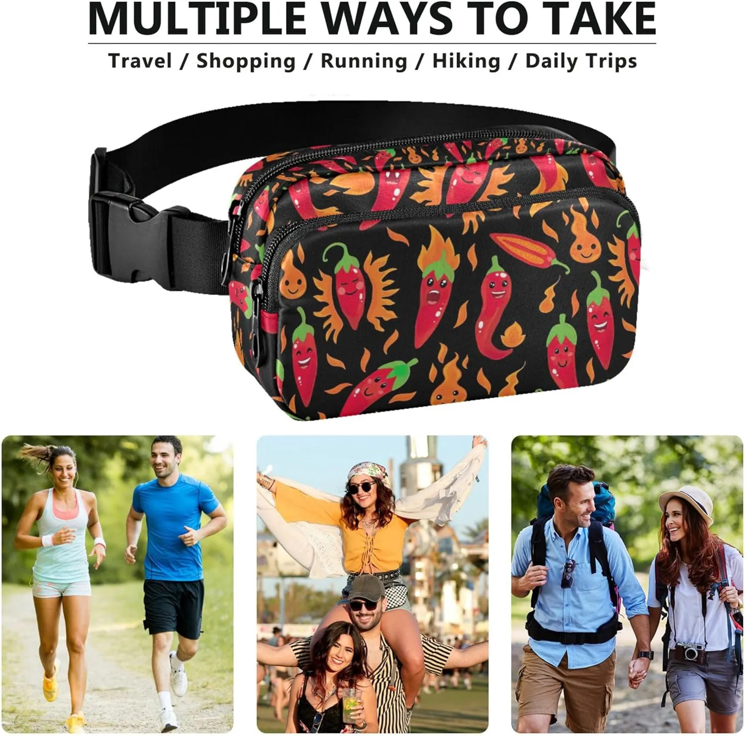 Funny Chili Peppers Fanny Pack for Women Designer Large Hip Belt Bag Waterproof Crossbody Waist Purse