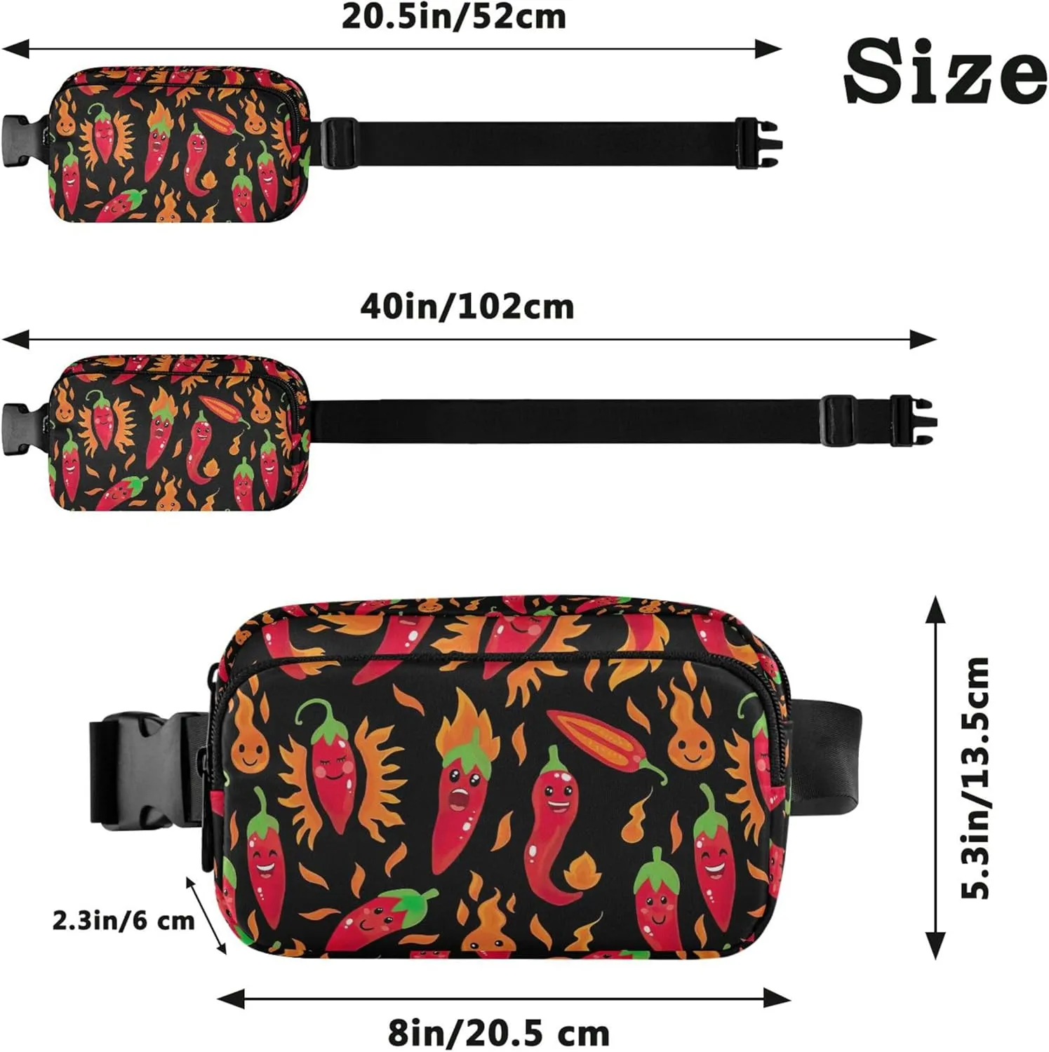Funny Chili Peppers Fanny Pack for Women Designer Large Hip Belt Bag Waterproof Crossbody Waist Purse