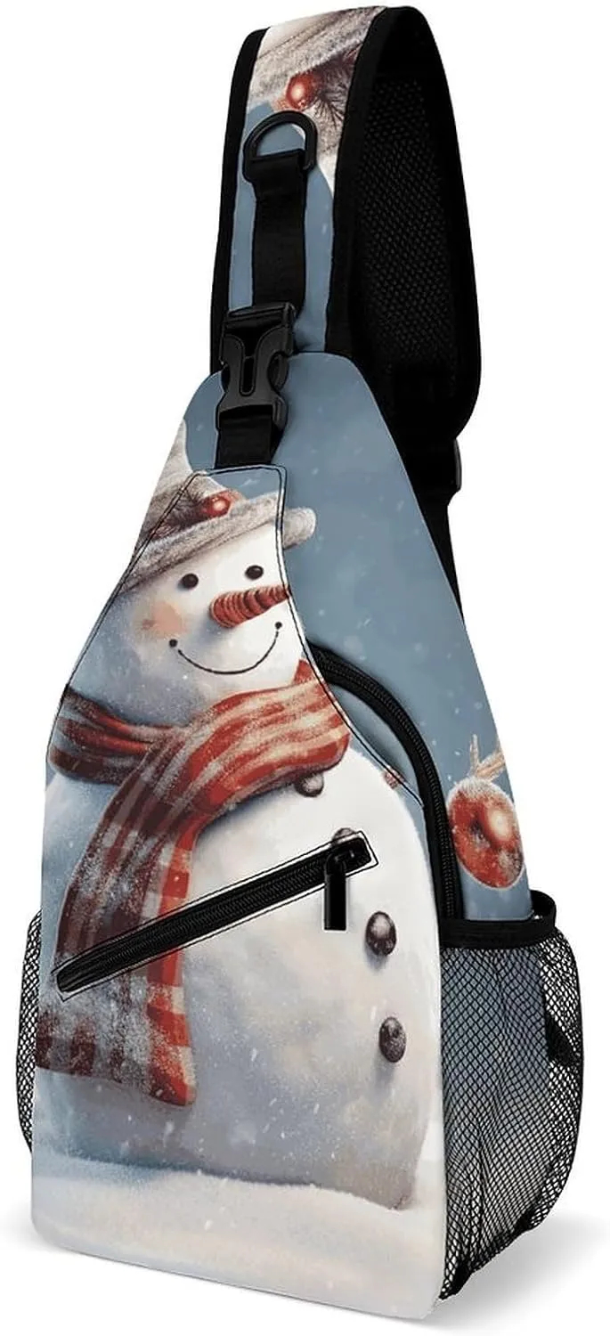 Funny Christmas Snowman Crossbody Sling Bag for Women Men Sling Backpack Travel Chest Bag Pack Man Purse Shoulder Bags Daypack for Travel Hiking Cycling
