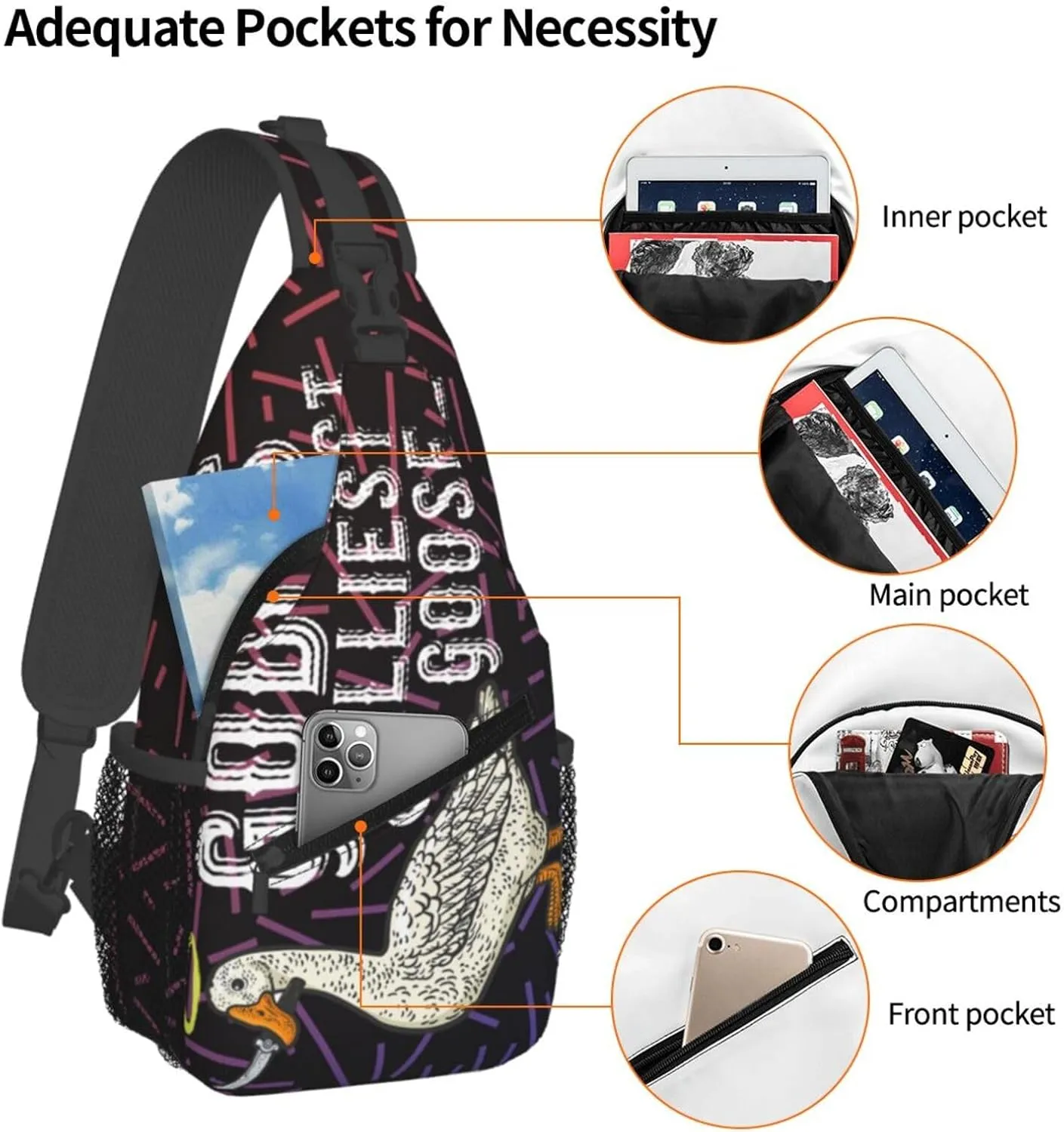 Funny Goose Crossbody For Men Women Sling Chest Bag Shoulder Bag Lightweight One Strap Backpack Multipurpose Travel Hiking Daypack