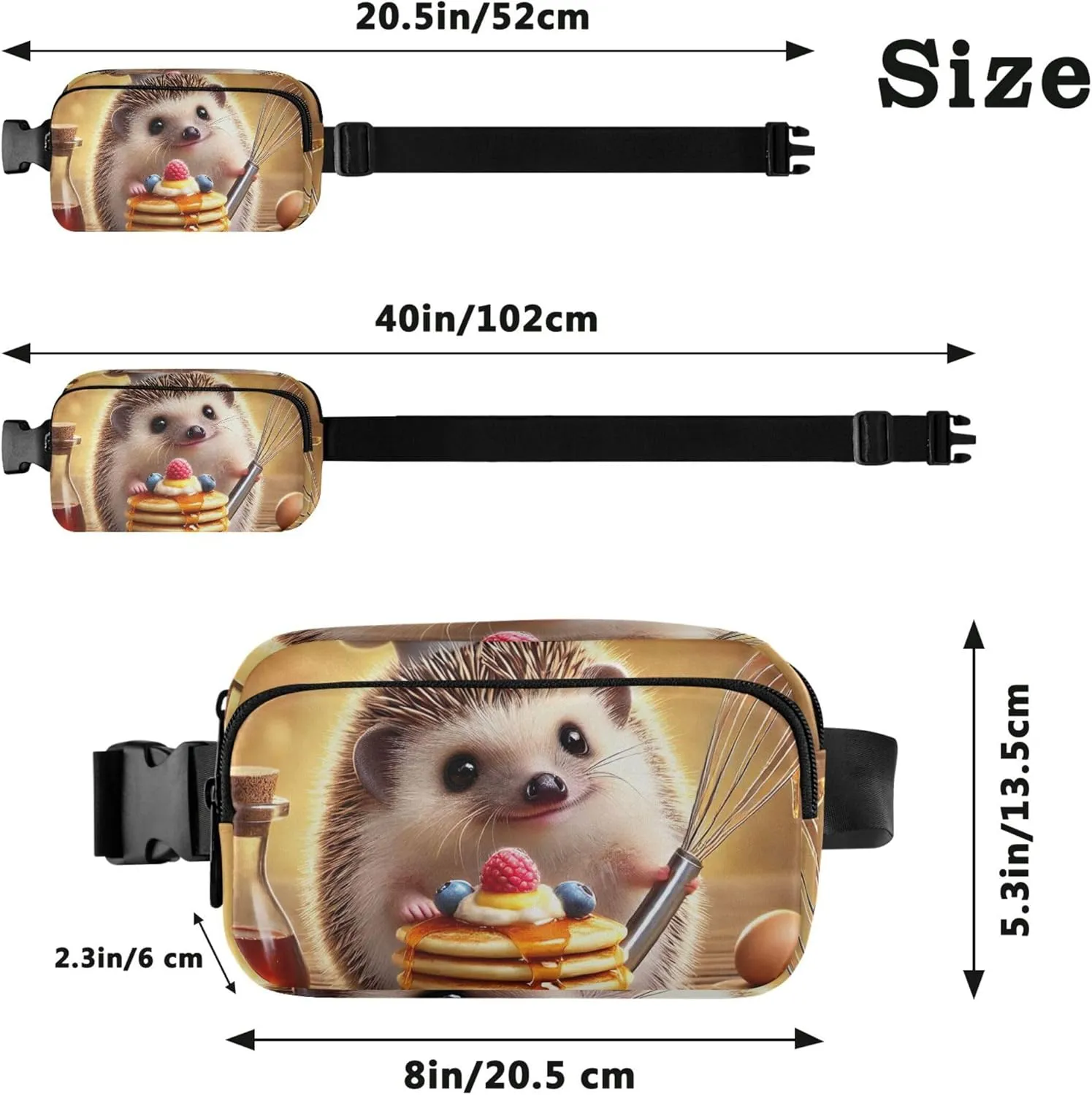 Funny Hedgehog Pancake Chef Womens Fanny Pack Funny Large Hip Belt Bag Waterproof Crossbody Waist Pack