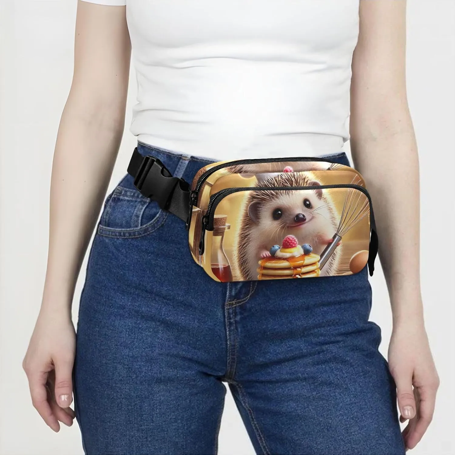 Funny Hedgehog Pancake Chef Womens Fanny Pack Funny Large Hip Belt Bag Waterproof Crossbody Waist Pack