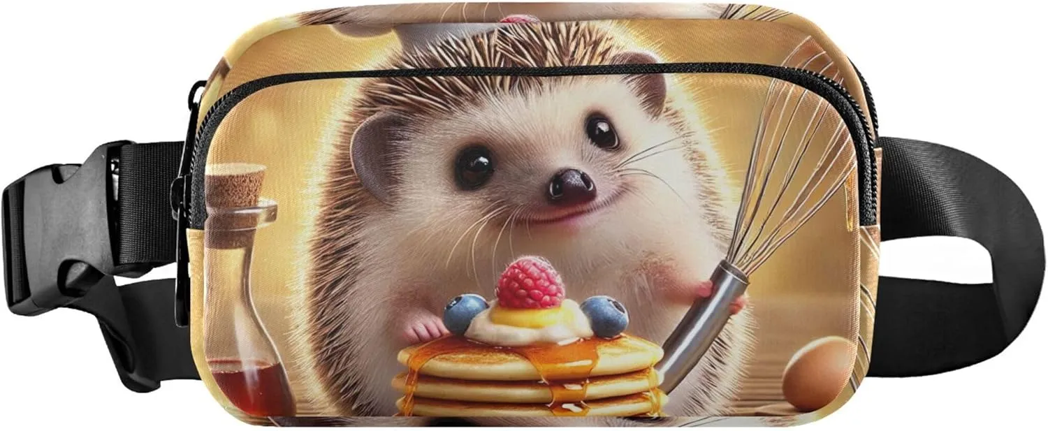 Funny Hedgehog Pancake Chef Womens Fanny Pack Funny Large Hip Belt Bag Waterproof Crossbody Waist Pack