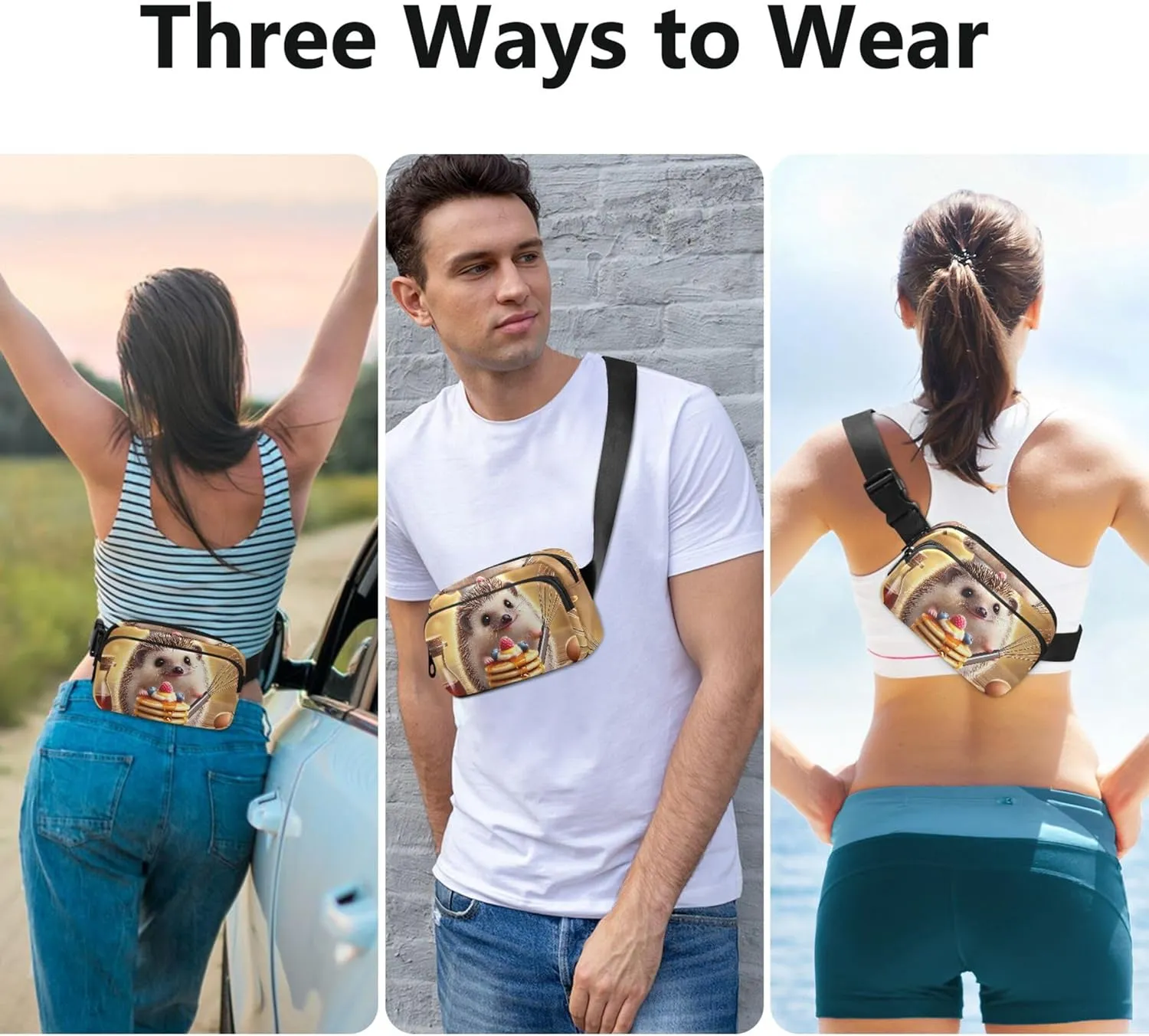 Funny Hedgehog Pancake Chef Womens Fanny Pack Funny Large Hip Belt Bag Waterproof Crossbody Waist Pack