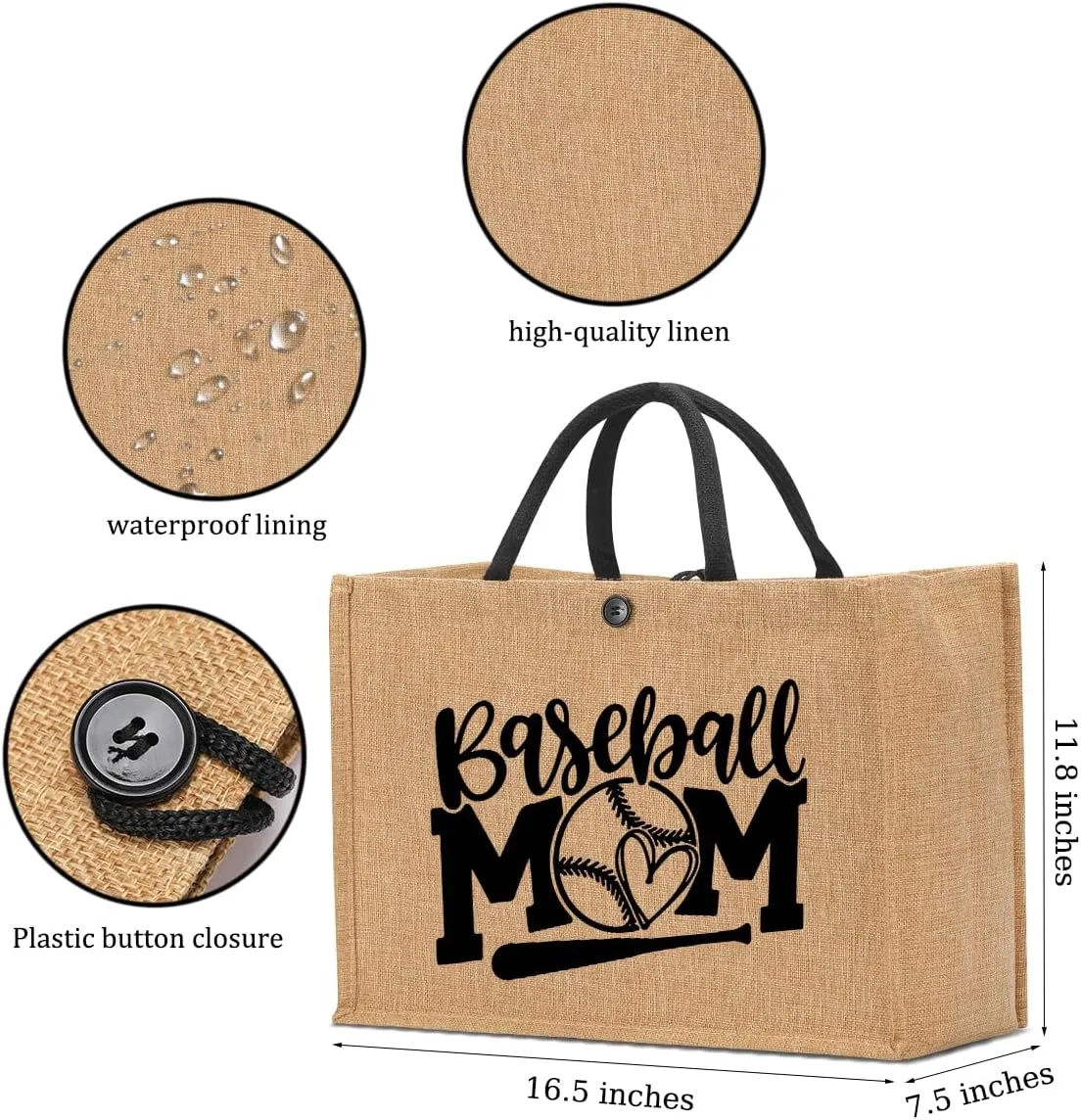 Funny Wine Lovers Boss Lady Teacher Pregnancy Baseball Mom Gifts Burlap Tote Bag for Women Lady