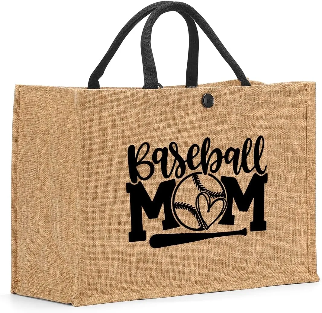 Funny Wine Lovers Boss Lady Teacher Pregnancy Baseball Mom Gifts Burlap Tote Bag for Women Lady