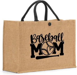 Funny Wine Lovers Boss Lady Teacher Pregnancy Baseball Mom Gifts Burlap Tote Bag for Women Lady
