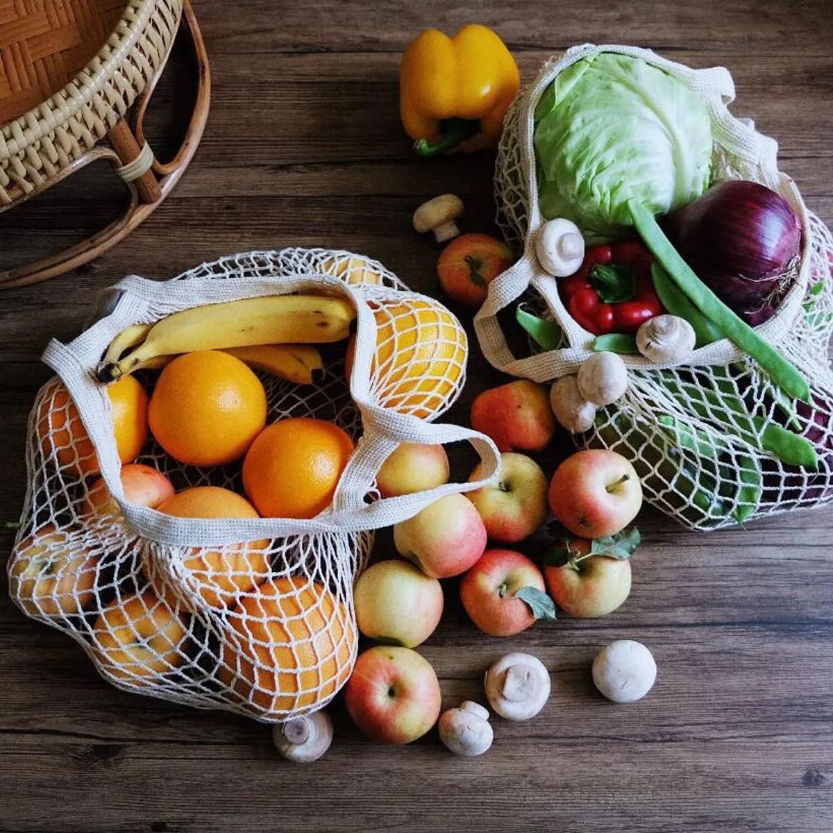 FZBNSRKO Cotton Shopping Bags,2 Pack Cotton Mesh Grocery Bags/Mesh Bags for Fruit&Vegetable Market Bags/mesh vegetable bags