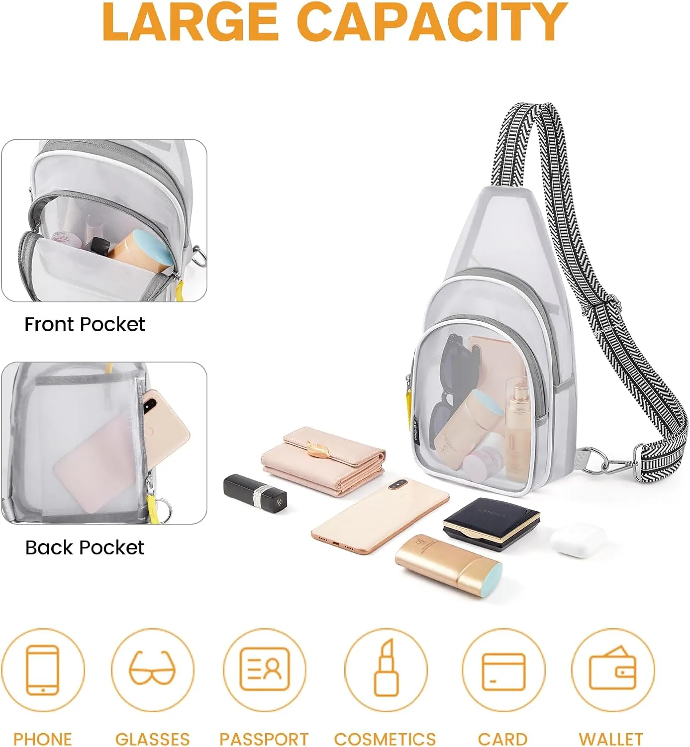 G4Free Clear Fanny pack, Mesh Sling bag Transparent Bag With Adjustable Strap Purse For Travel Festivals Sports Party