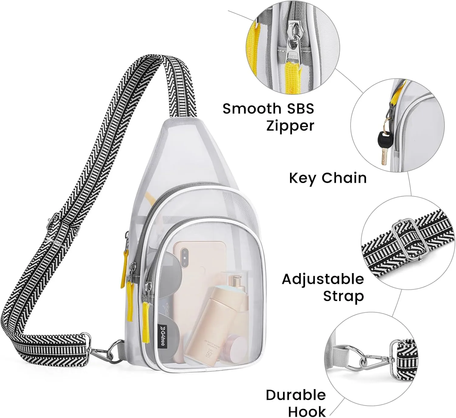 G4Free Clear Fanny pack, Mesh Sling bag Transparent Bag With Adjustable Strap Purse For Travel Festivals Sports Party