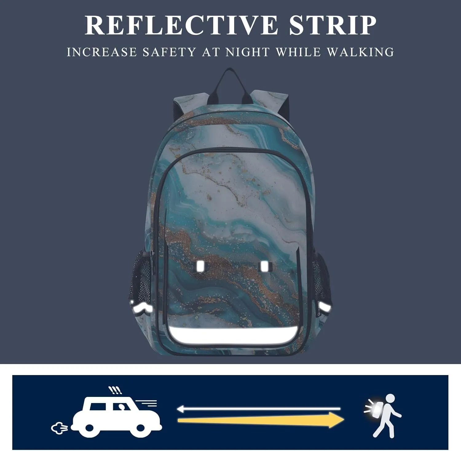 GAIGEO Blue Gold Marble Kids' Backpacks, Girls Backpack for School with Safety Reflective Strips, Travel Bookbag, Girl School Backpack