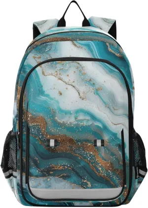 GAIGEO Blue Gold Marble Kids' Backpacks, Girls Backpack for School with Safety Reflective Strips, Travel Bookbag, Girl School Backpack