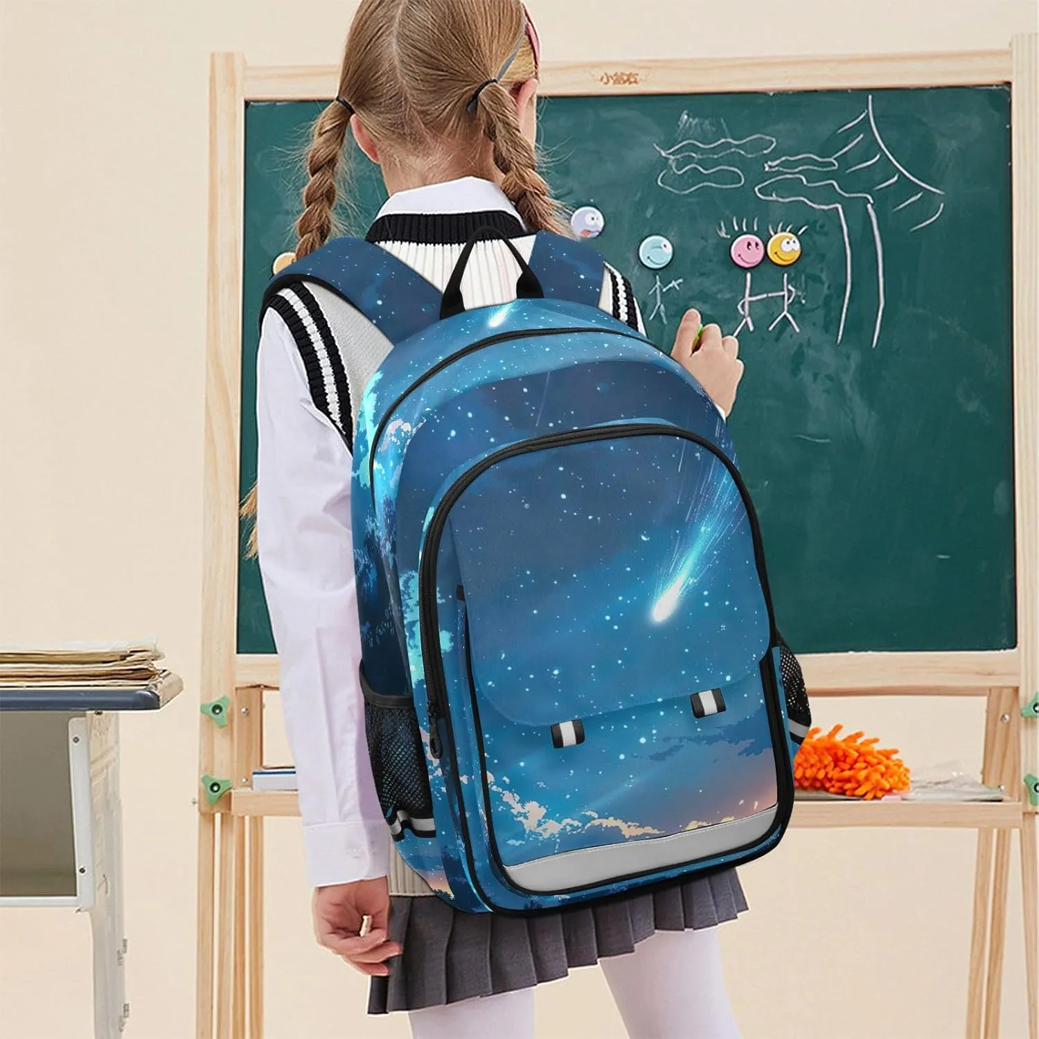 GAIGEO Blue Meteor Sky School Backpacks, Lightweight and Large Capacity School Bookbag, Kid Travel Backpack, Kids Backpack