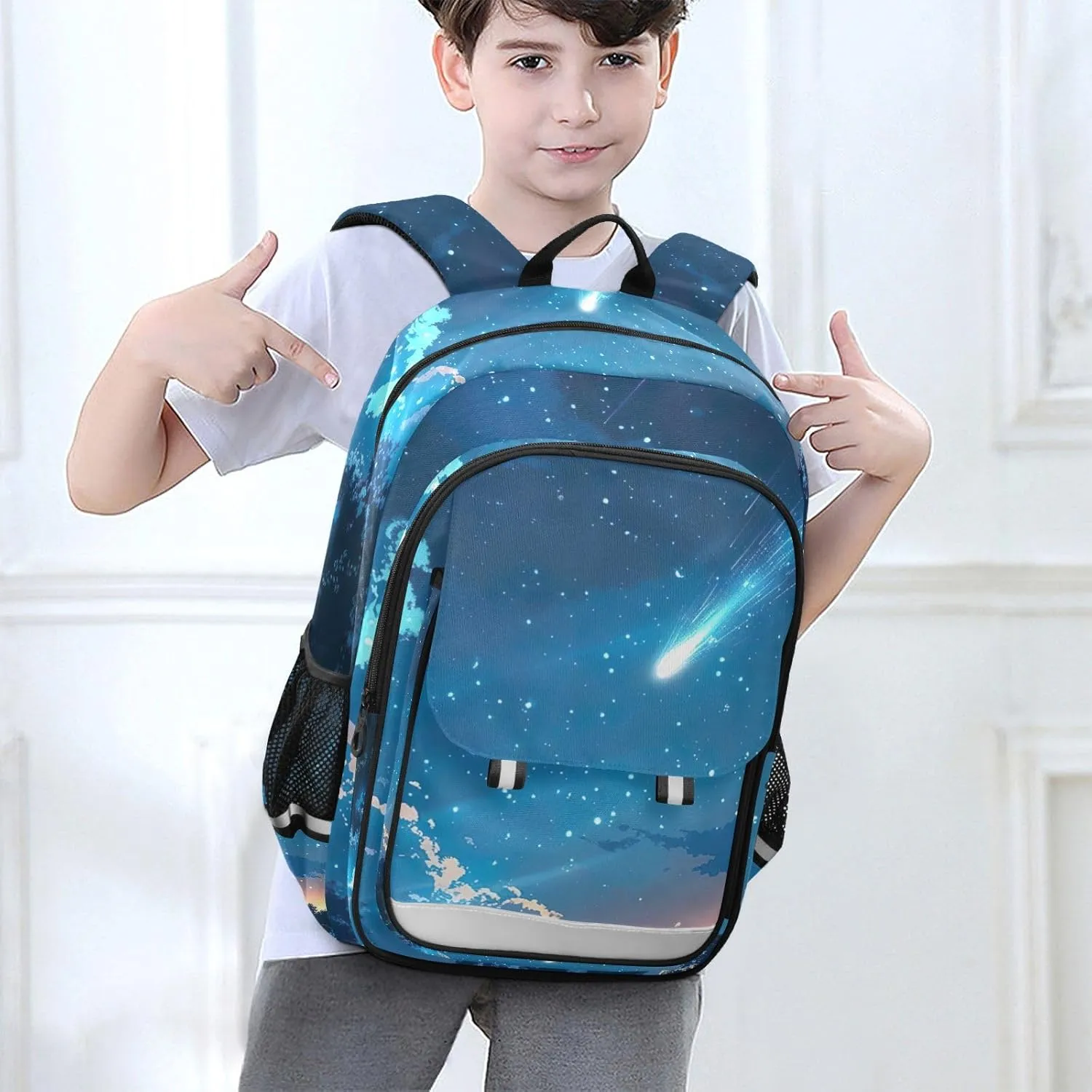 GAIGEO Blue Meteor Sky School Backpacks, Lightweight and Large Capacity School Bookbag, Kid Travel Backpack, Kids Backpack
