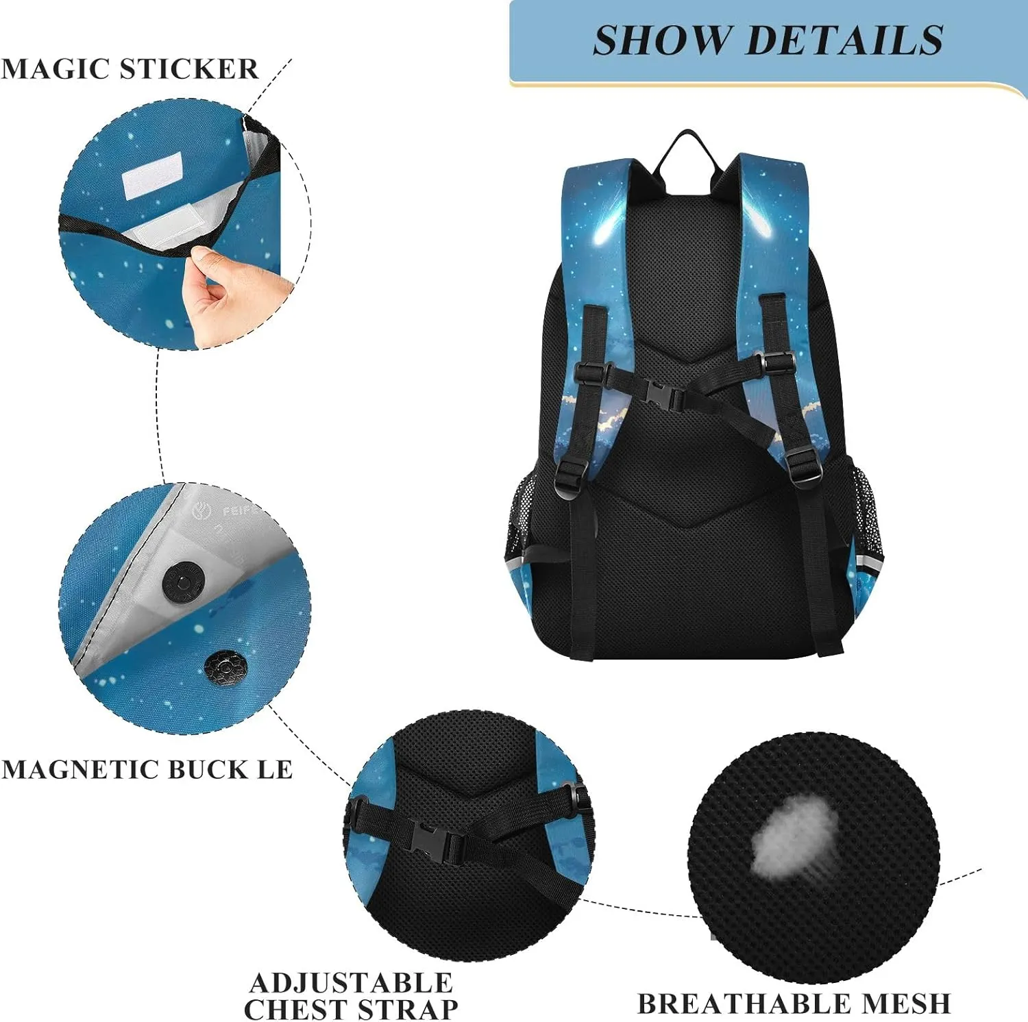 GAIGEO Blue Meteor Sky School Backpacks, Lightweight and Large Capacity School Bookbag, Kid Travel Backpack, Kids Backpack