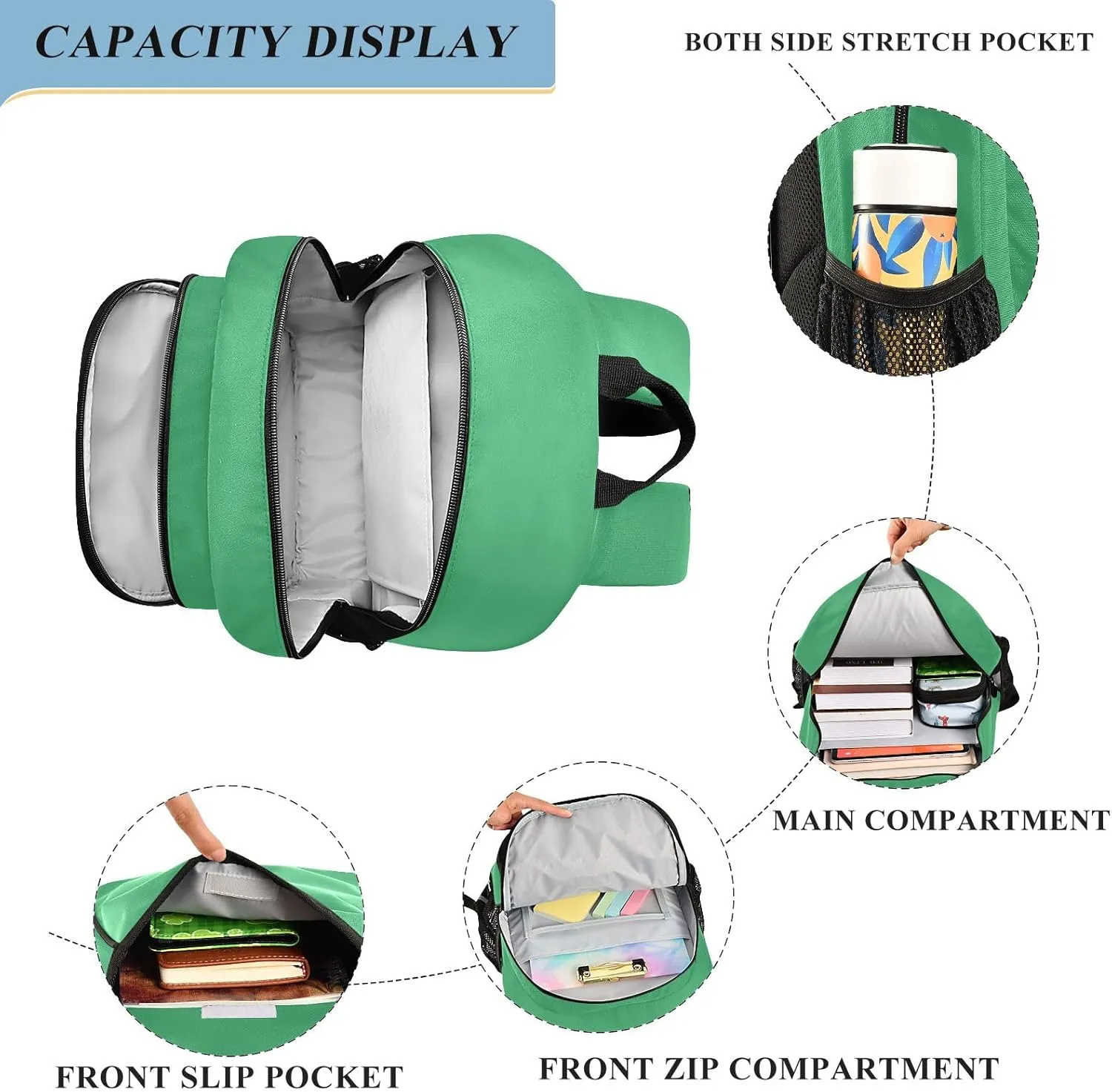 GAIGEO Medium Sea Green Kids Backpack, Book Bags for School, Large Capacity Backpack with Lots of Pockets, Girls Backpack