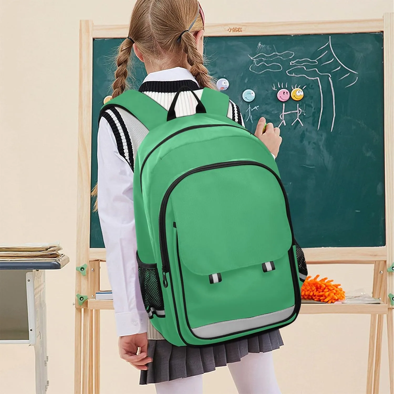 GAIGEO Medium Sea Green Kids Backpack, Book Bags for School, Large Capacity Backpack with Lots of Pockets, Girls Backpack