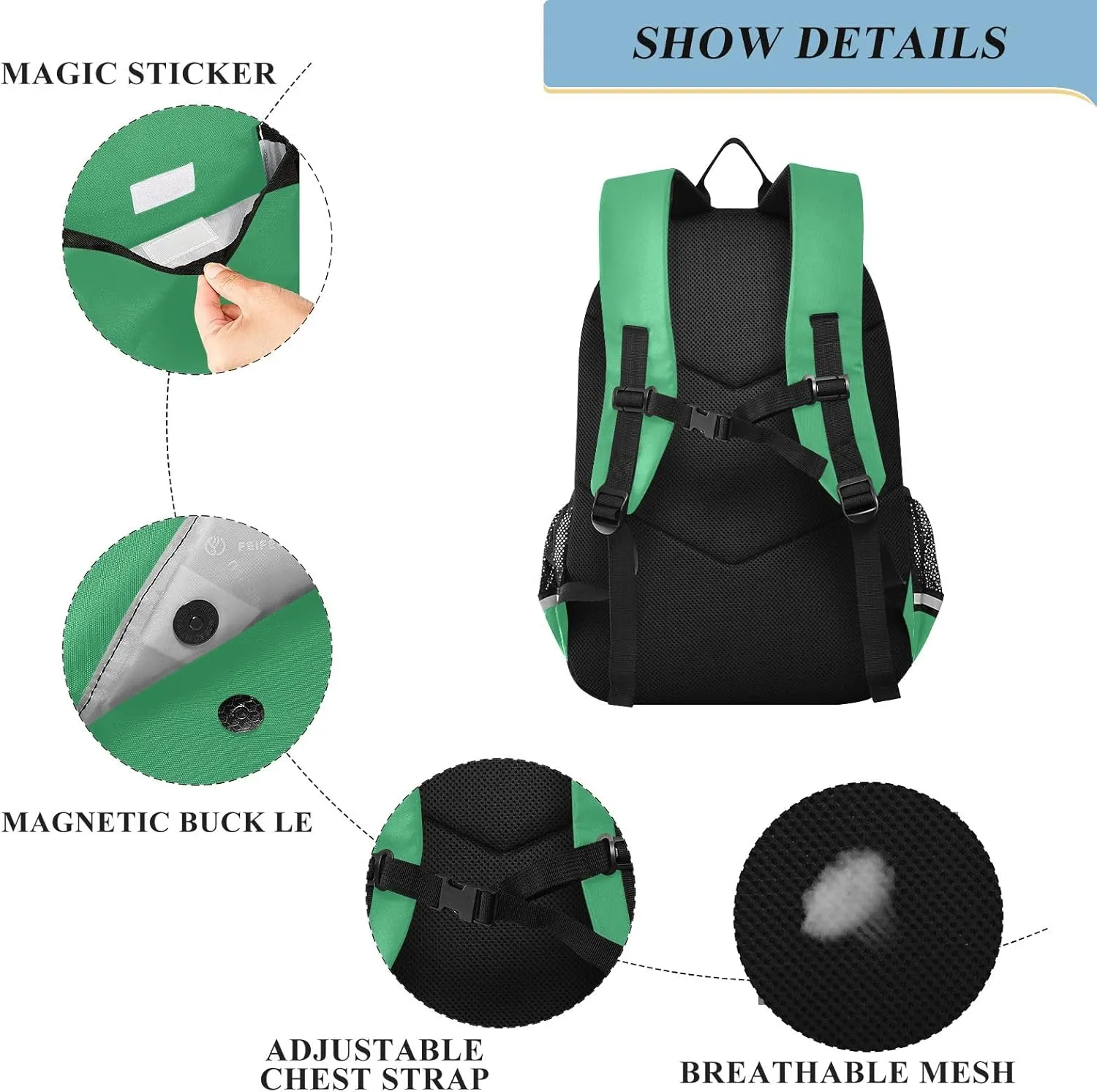 GAIGEO Medium Sea Green Kids Backpack, Book Bags for School, Large Capacity Backpack with Lots of Pockets, Girls Backpack
