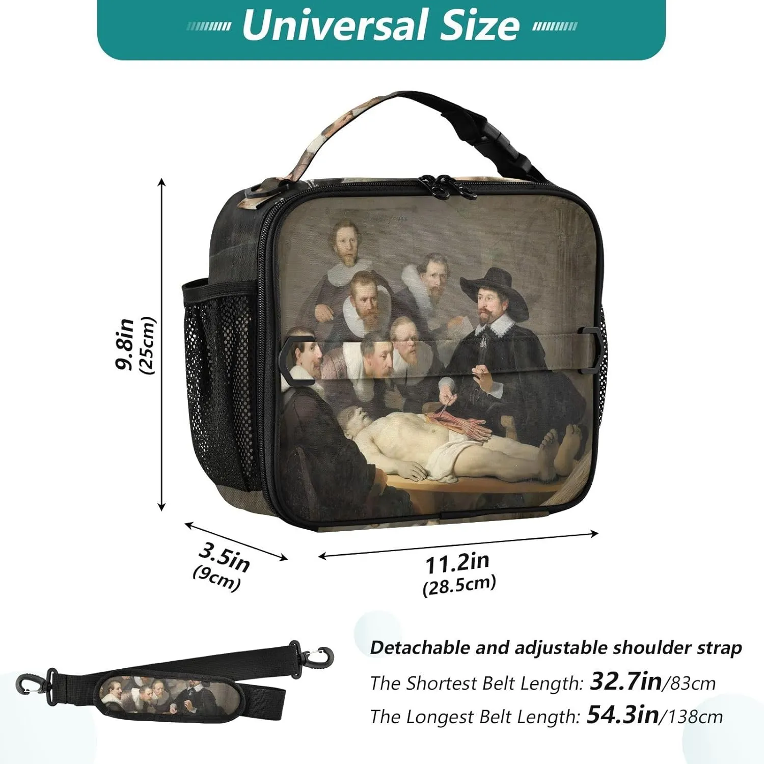 GAIGEO Rembrandt Anatomy Lesson Dr. Nicolaes Tulp Lunch Box Girls Women Lunch Bag Kids Mens Lunchbox for Work Soft Cooler Bag Insulated with Adjustable Shoulder Strap