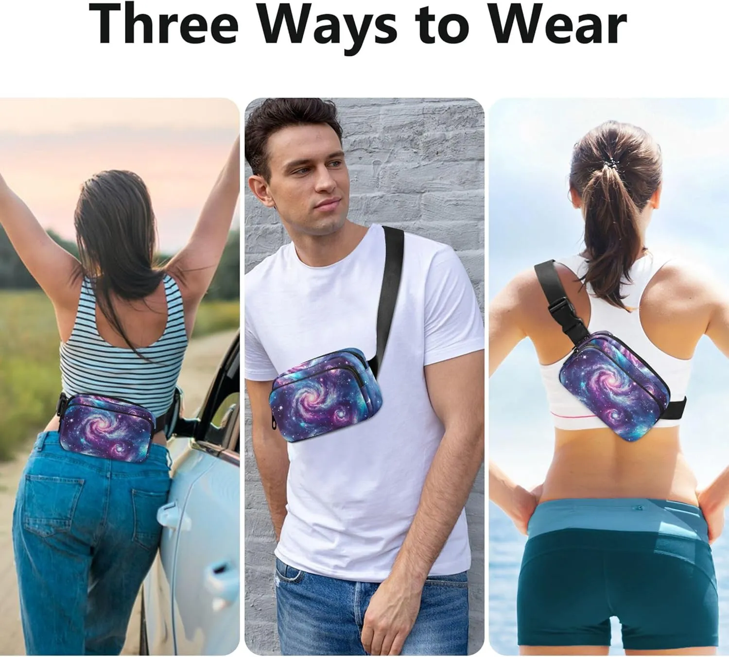 Galaxy Fanny Pack for Women Flower Hip Bag Belt Pouch Waterproof Crossbody Waist Bag