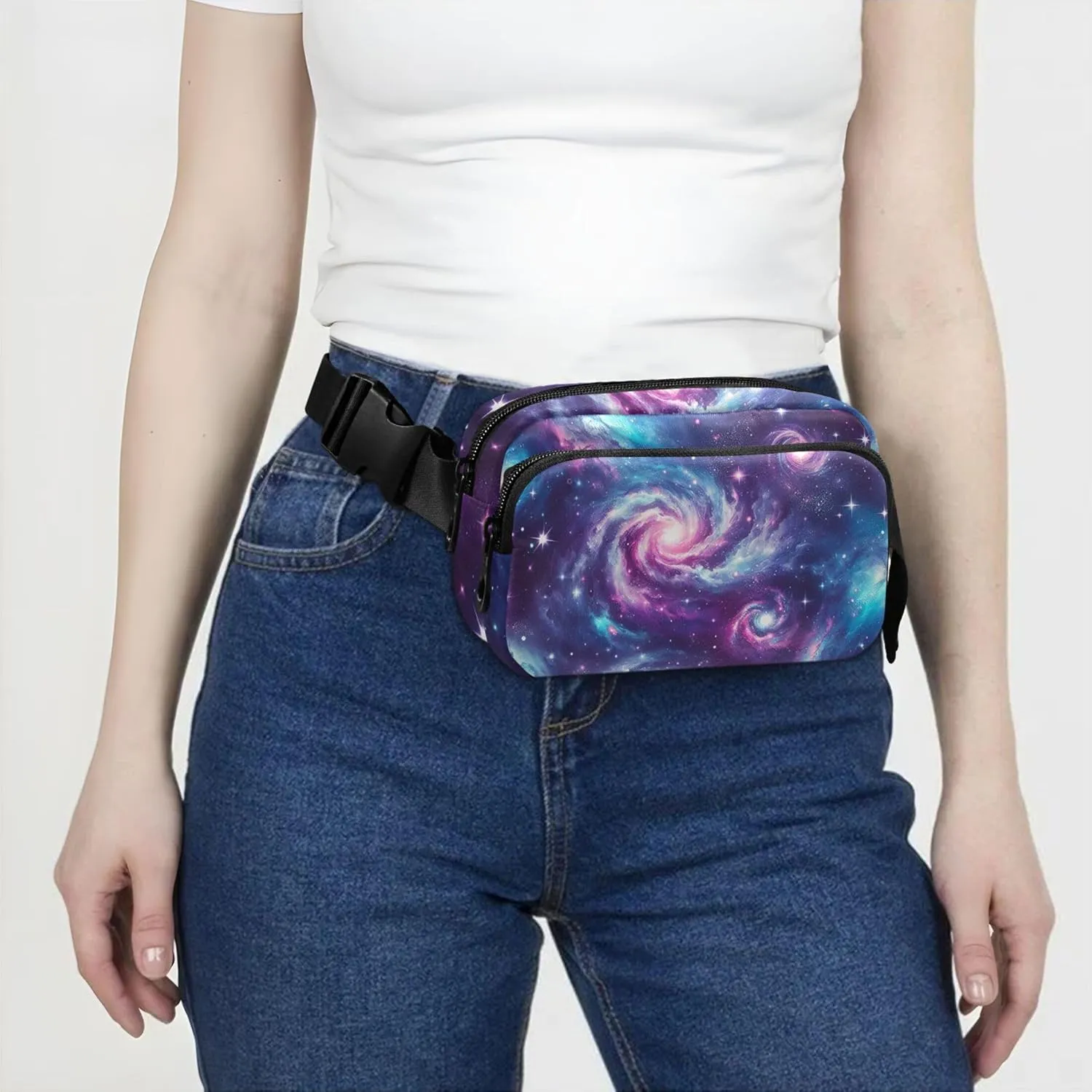 Galaxy Fanny Pack for Women Flower Hip Bag Belt Pouch Waterproof Crossbody Waist Bag