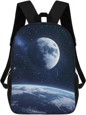 Galaxy Meteor Moon Earth 17 Inches Travel Backpacks Funny Shoulder Bag Lightweight Daypack