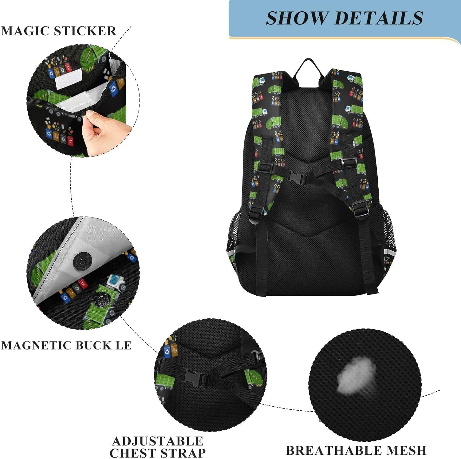 Garbage Truck Trash Recycling Backpack for Student; School Backpacks Travel Laptop Bags Bookbags for Suitable for ages 6-12 Student