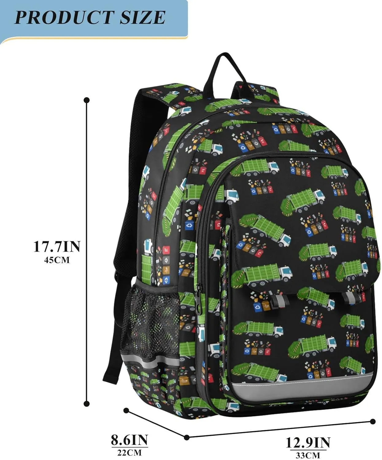 Garbage Truck Trash Recycling Backpack for Student; School Backpacks Travel Laptop Bags Bookbags for Suitable for ages 6-12 Student