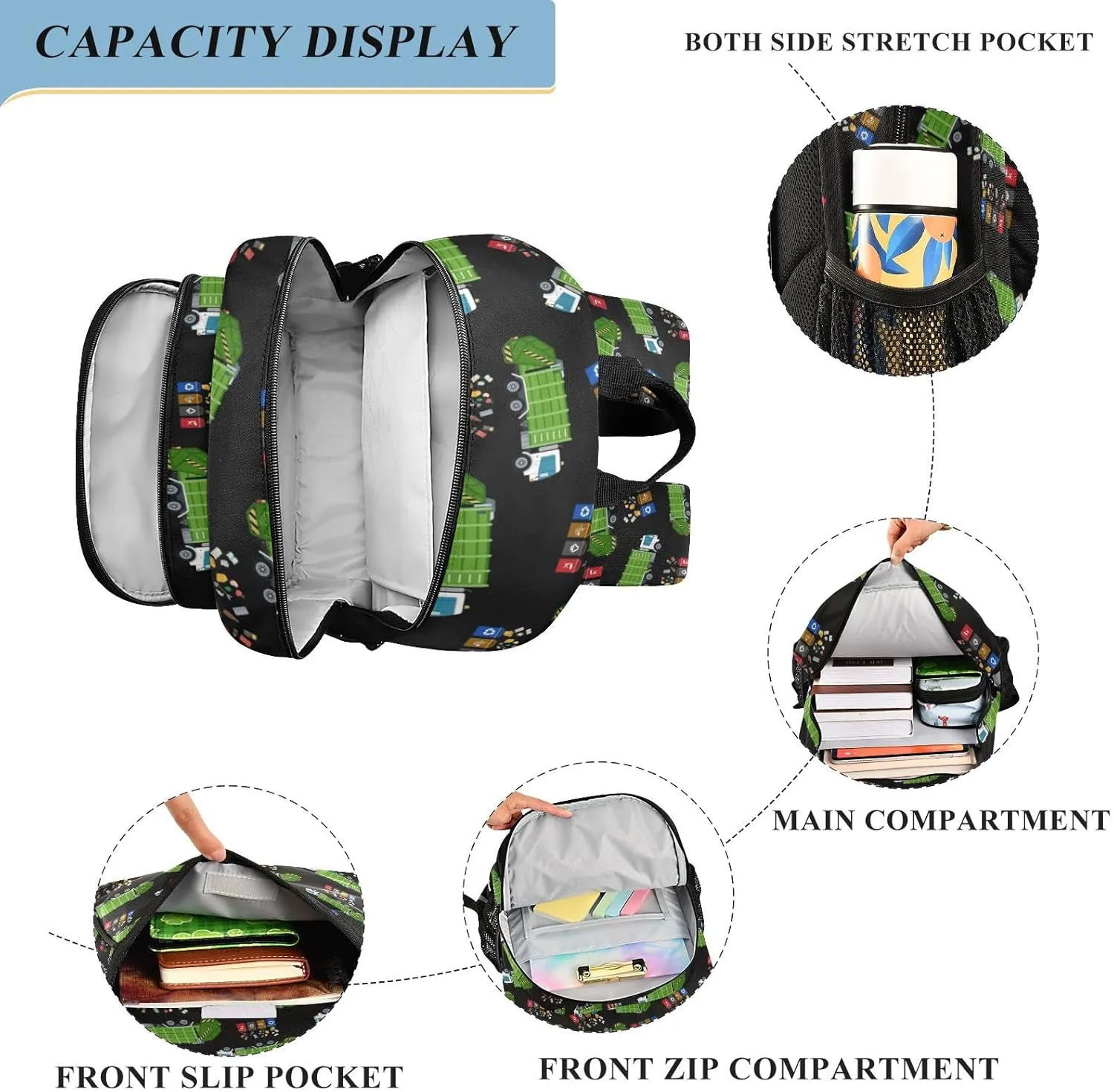 Garbage Truck Trash Recycling Backpack for Student; School Backpacks Travel Laptop Bags Bookbags for Suitable for ages 6-12 Student