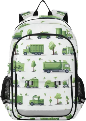 Garbage Trucks Car Tree Backpack Kids School Bag Lightweight Laptop Backpack Elementary Capacity Student Bookbags for Travel Daypack with Reflective Stripes