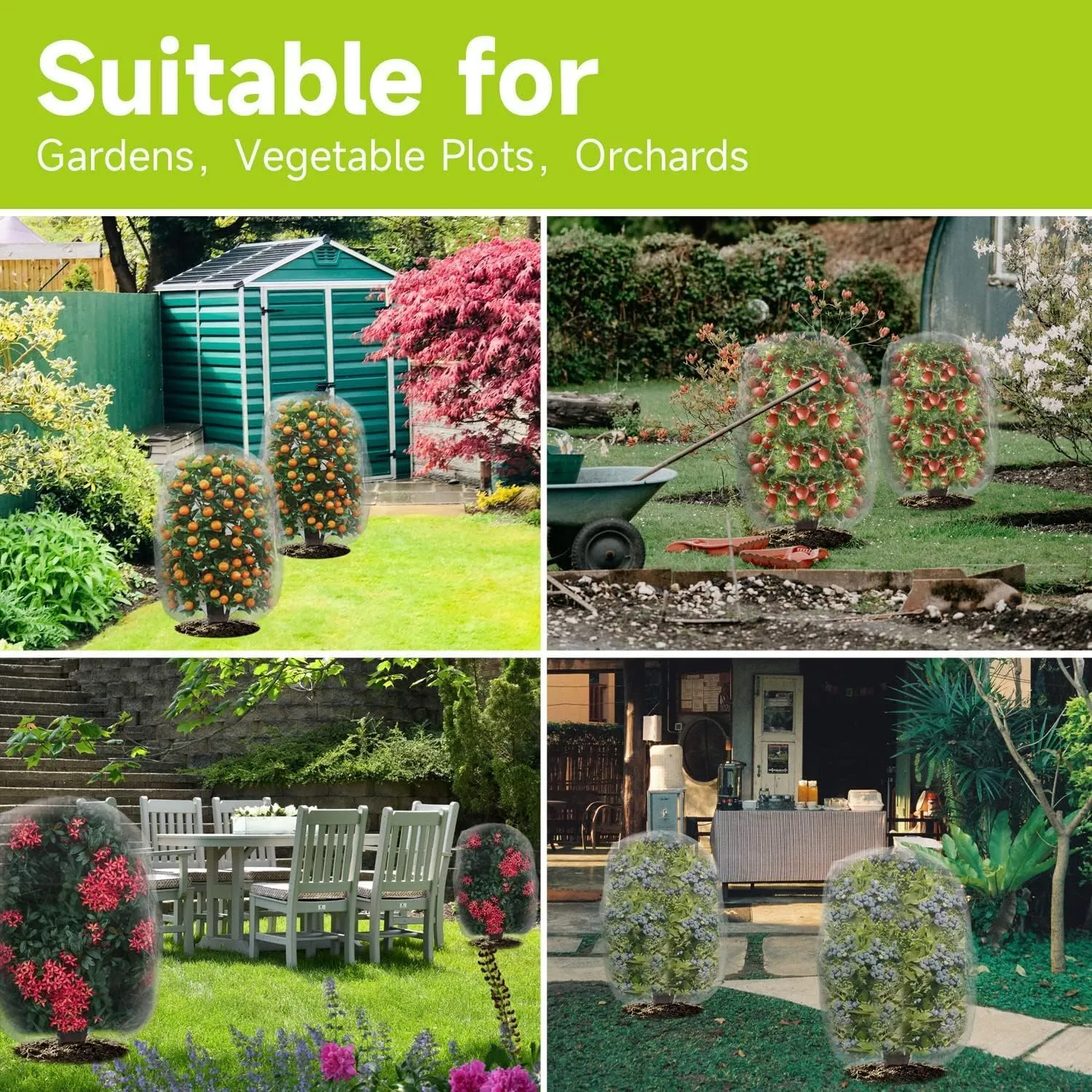 Garden Plant Mesh Netting Blueberry Bushes Protection Netting Covers Bags, Tomato Vegetables Fruit Trees Protective Cover Bags Plant from Insect Bird Eating 4 Pack 2 Size