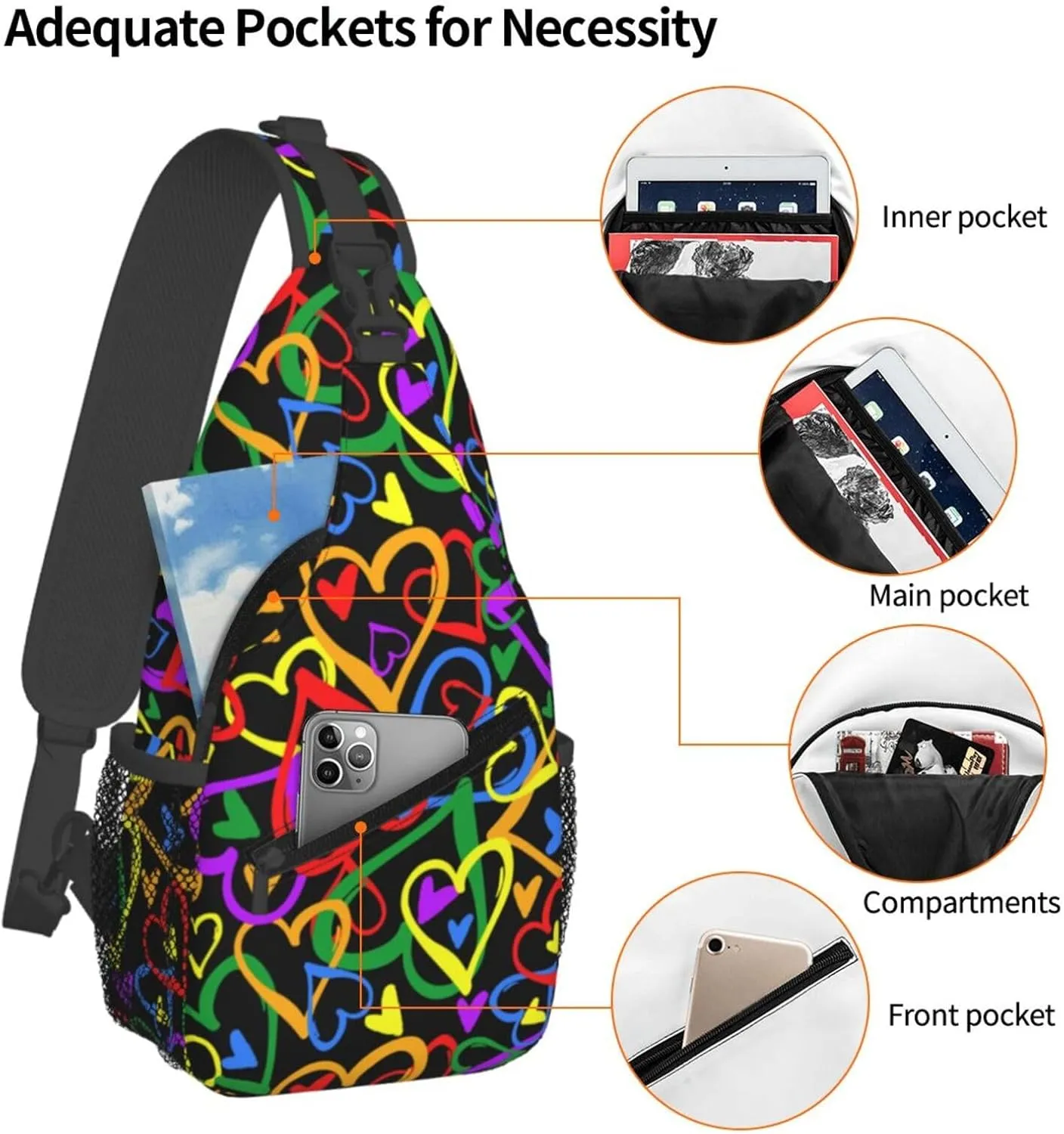 Gay Pride Rainbow Crossbody Bags Cross Men Chest Bag Adjustable Sling Backpack Shoulder Bag For Women Cycling Travel Sport Hiking