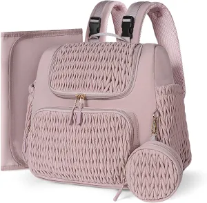 Geestock Diaper Bag Small Diaper Backpack, Stylish Quilted Baby Backpacks, Mini Maternity Bags, with Changing Pad, Pacifier Case & Stroller Straps, Parents Essentials Diaper Bag, Pink
