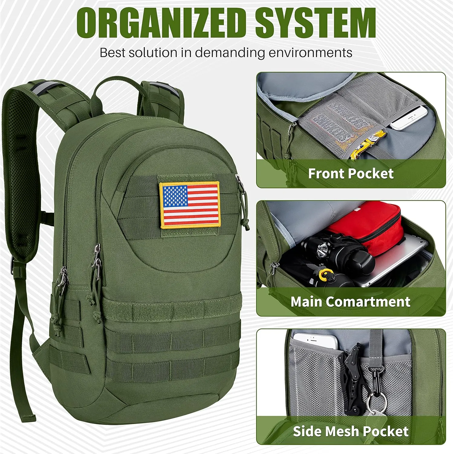 Gelindo Hydration Pack Backpack, 900D Tactical MOLLE Daypack with Quick-Release 2L Water Bladder, Lightweight Backpacks