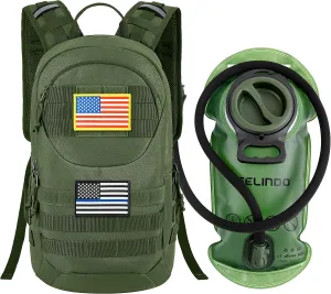 Gelindo Hydration Pack Backpack, 900D Tactical MOLLE Daypack with Quick-Release 2L Water Bladder, Lightweight Backpacks