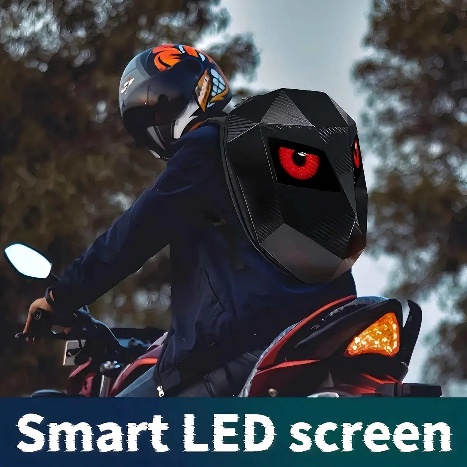 Gelrova LED Backpack with Eyes, Motorcycle Backpack Travel and Camping Storage Bag, Carbon fibre texture