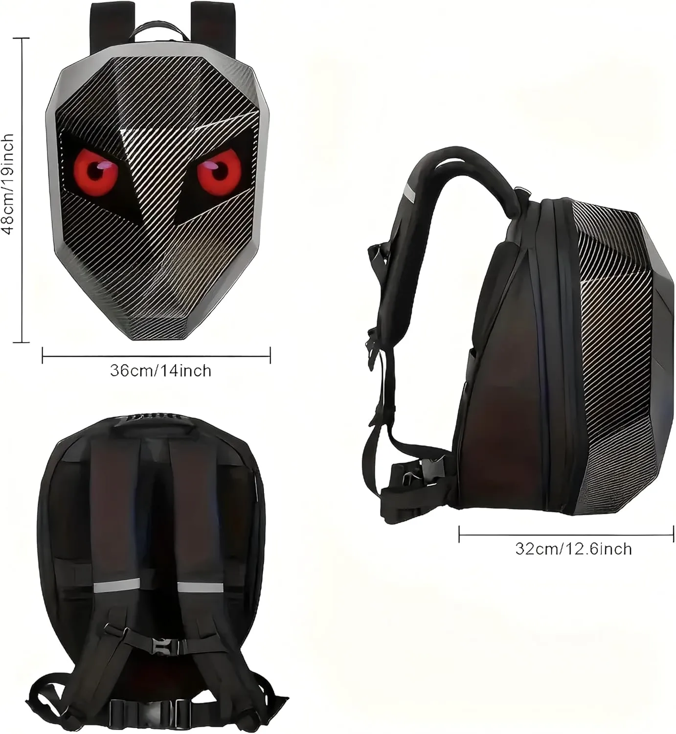 Gelrova LED Backpack with Eyes, Motorcycle Backpack Travel and Camping Storage Bag, Carbon fibre texture