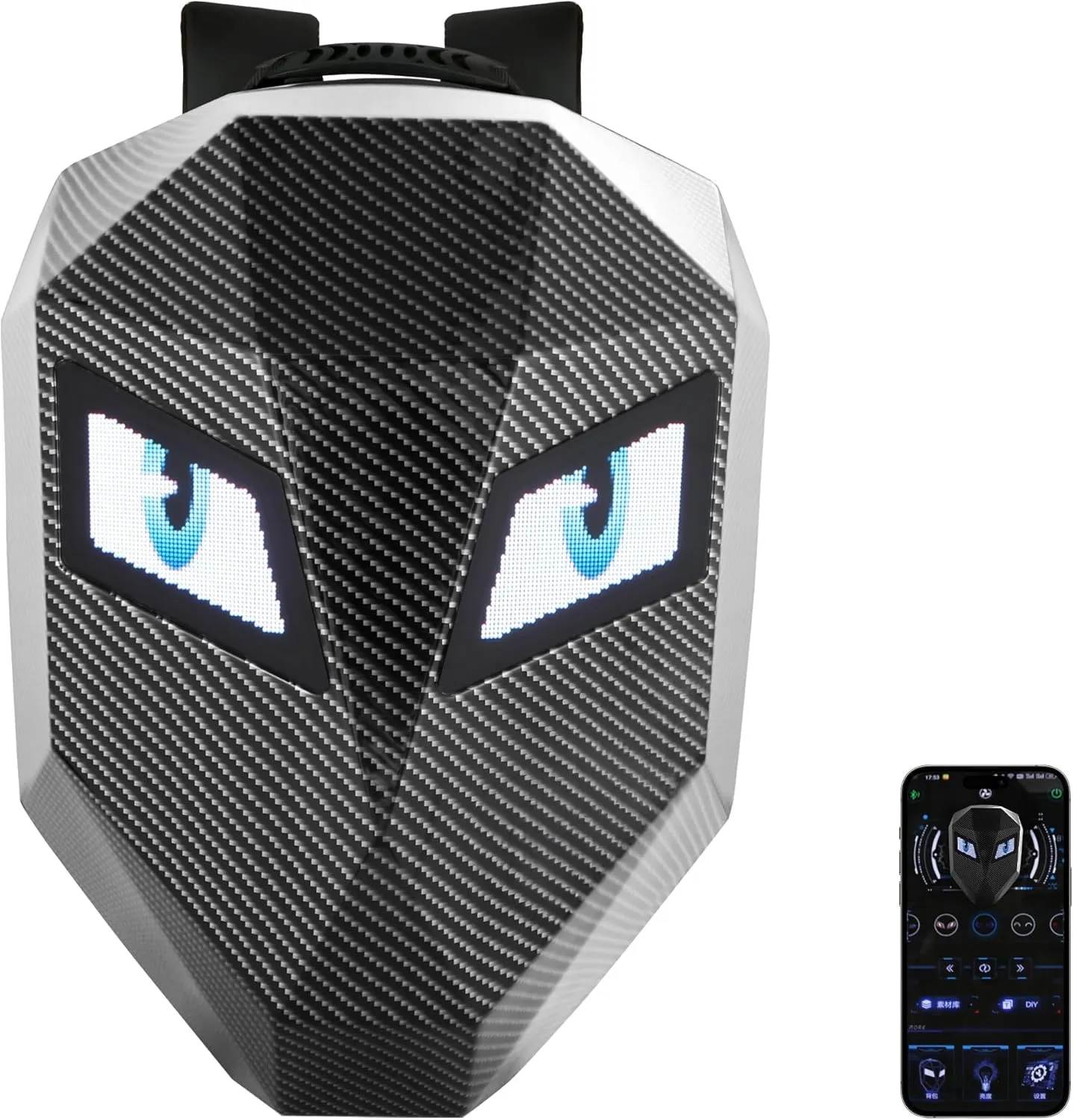 Gelrova LED Backpack with Eyes, Motorcycle Backpack Travel and Camping Storage Bag, Carbon fibre texture
