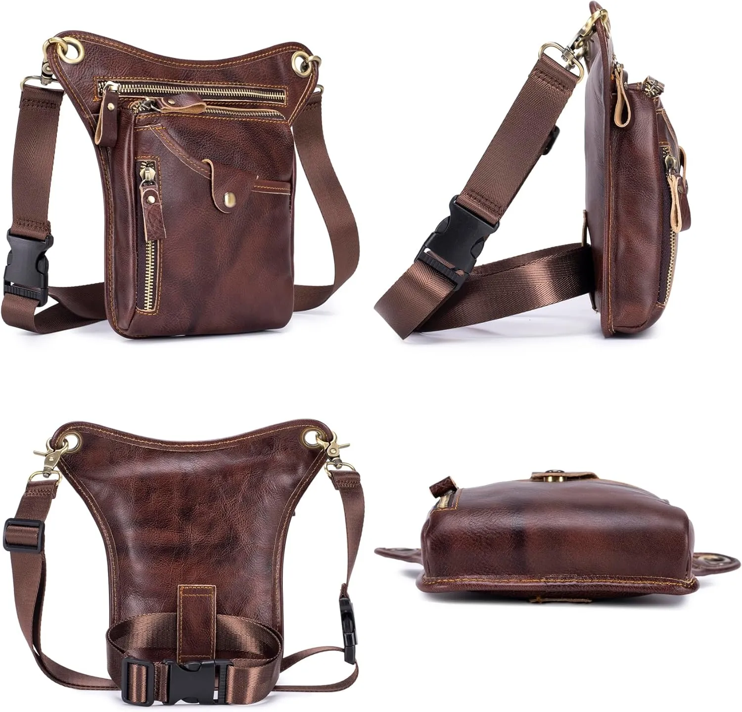 Genuine Leather Drop Leg Bag for Men Women Waist Hip Pack Messenger Shoulder Motorcycle Thigh Purse Hip Pouch Waist Fanny Pack Outdoor Sporting Hicking Pouch Belt Bumbag Coffee