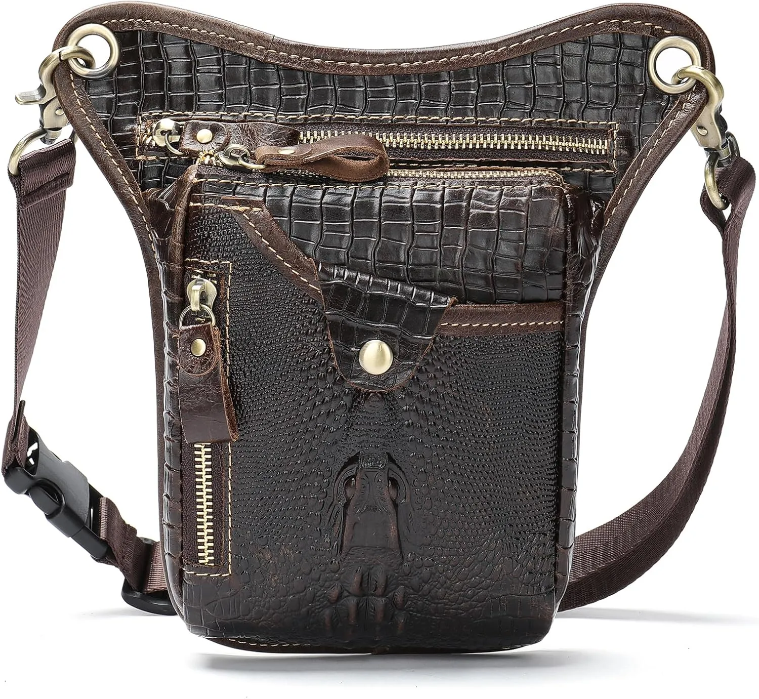 Genuine Leather Drop Leg Bag Motorcycle Thigh Purse Hip Pouch Waist Fanny Pack for Women Men Black