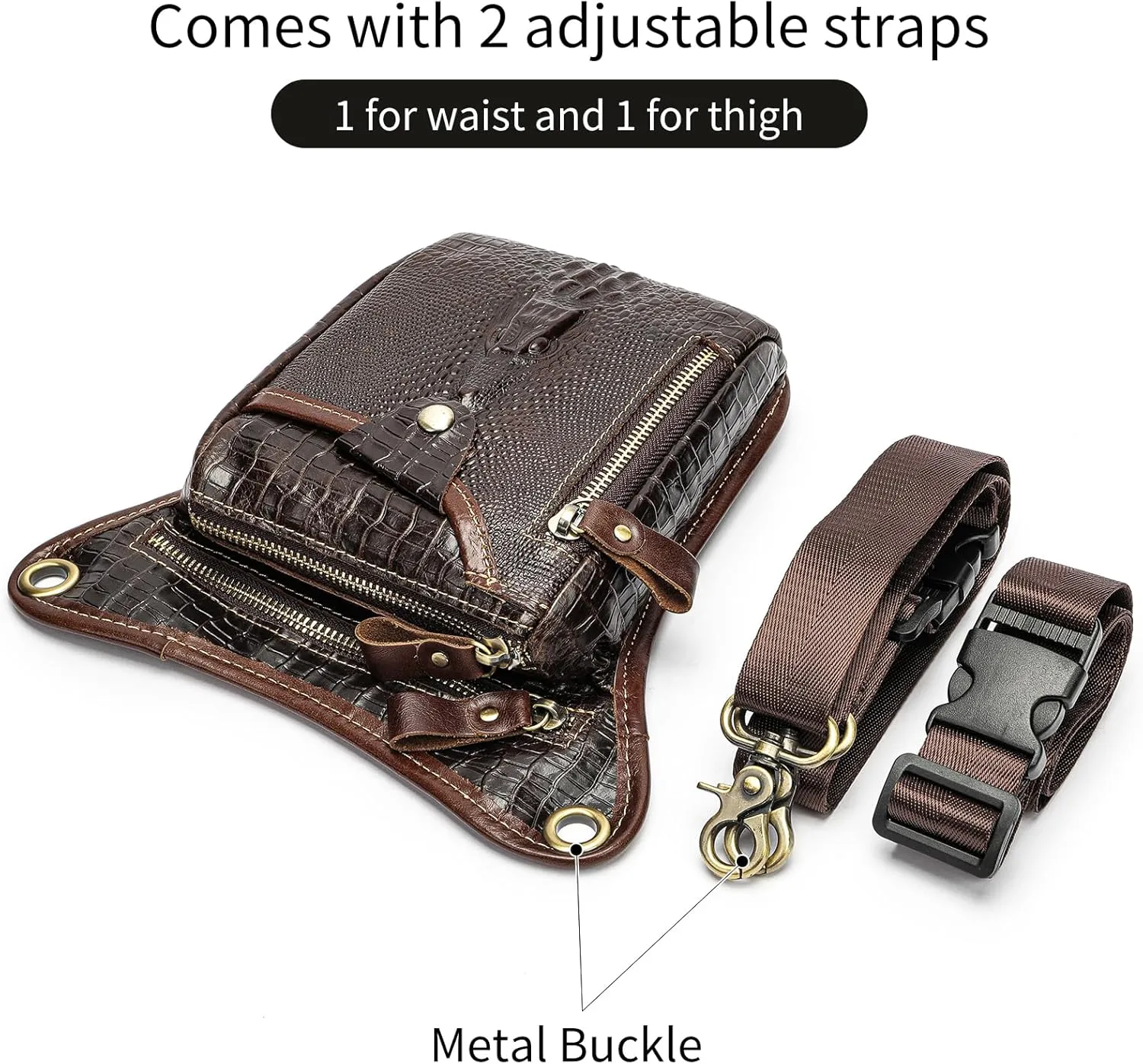 Genuine Leather Drop Leg Bag Motorcycle Thigh Purse Hip Pouch Waist Fanny Pack for Women Men Black
