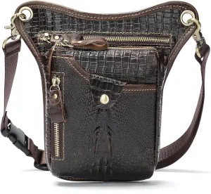 Genuine Leather Drop Leg Bag Motorcycle Thigh Purse Hip Pouch Waist Fanny Pack for Women Men Black