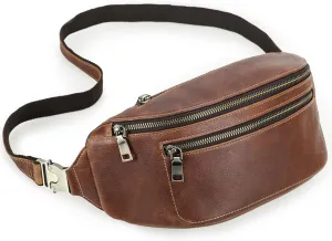 Genuine Leather Fanny Pack for Men Women Adjustable Waist Crossbody Bag with Zippered Pockets Vintage Hip Bum Bag for Outdoor Traveling Hiking (Brown)