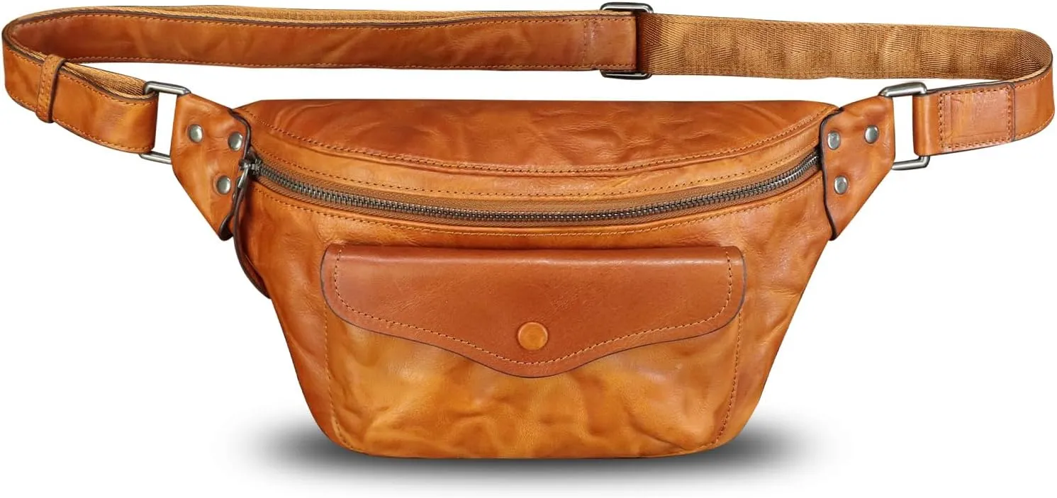 Genuine Leather Fanny Pack for Women and Men Vintage Handmade Leather Waist Bag Sling Bag Crossbody Bag Hip Bag Chest Purse (Brown)